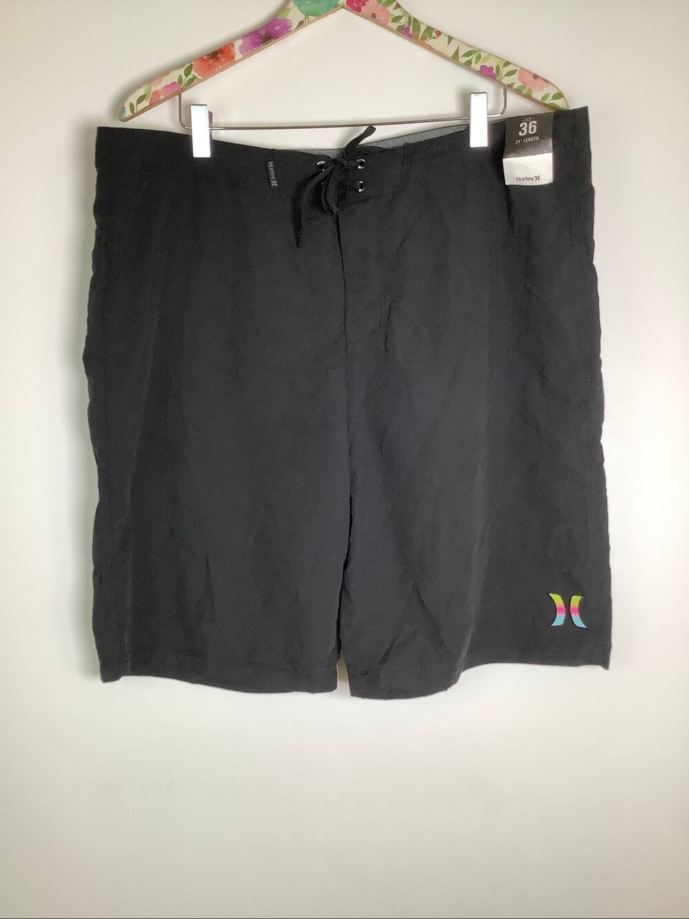 Hurley Mens 36 Black Rainbolw Graident Logo One & Only 2.0 21" Boardshorts A14-8